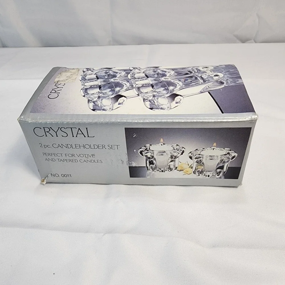 Vintage Alco Industries Crystal 2 Pc Candleholder Set No. 0011